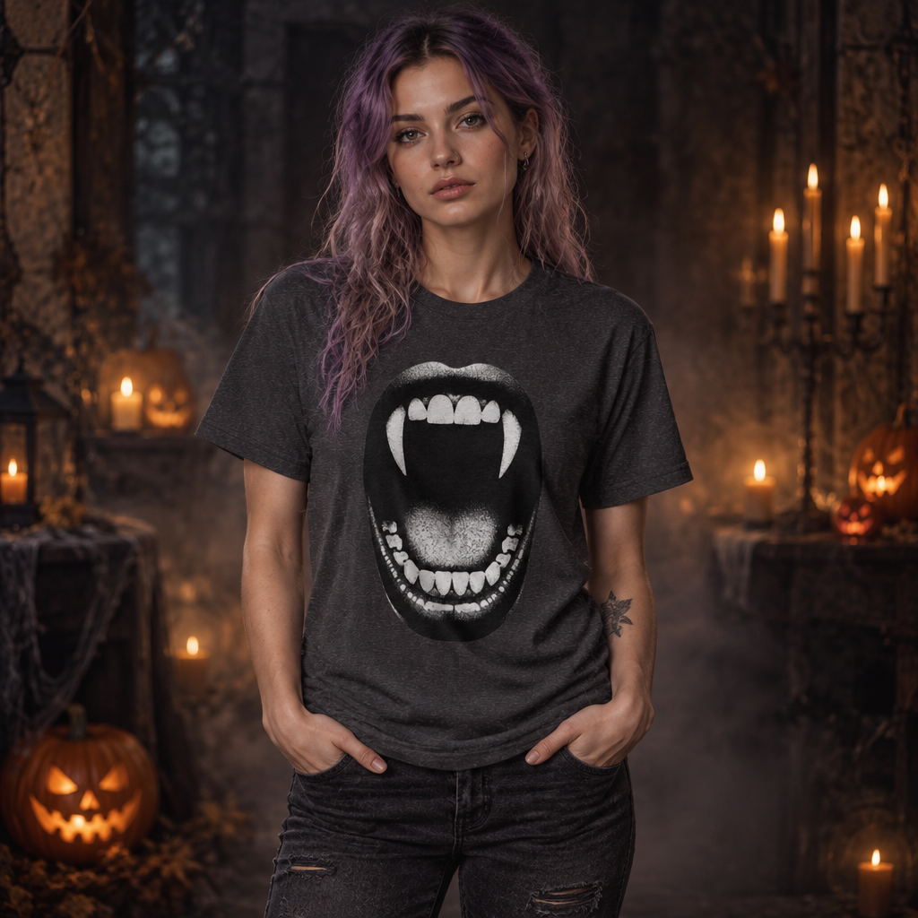 Vampire Fangs Mouth T-Shirt | Gothic Horror Graphic Tee