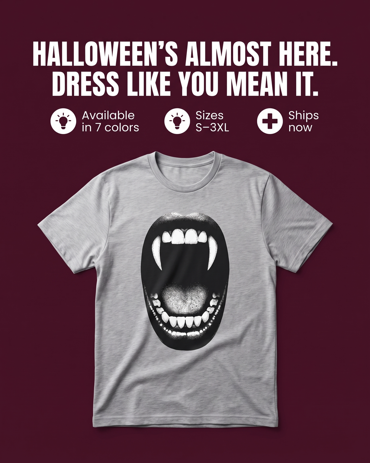 Vampire Fangs Mouth T-Shirt | Gothic Horror Graphic Tee
